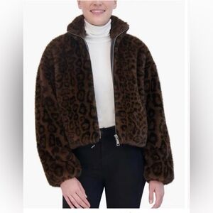 Rebecca Minkhoff NWT Revolve Faux Fur Jacket Leopard Print Bomber Style Size M